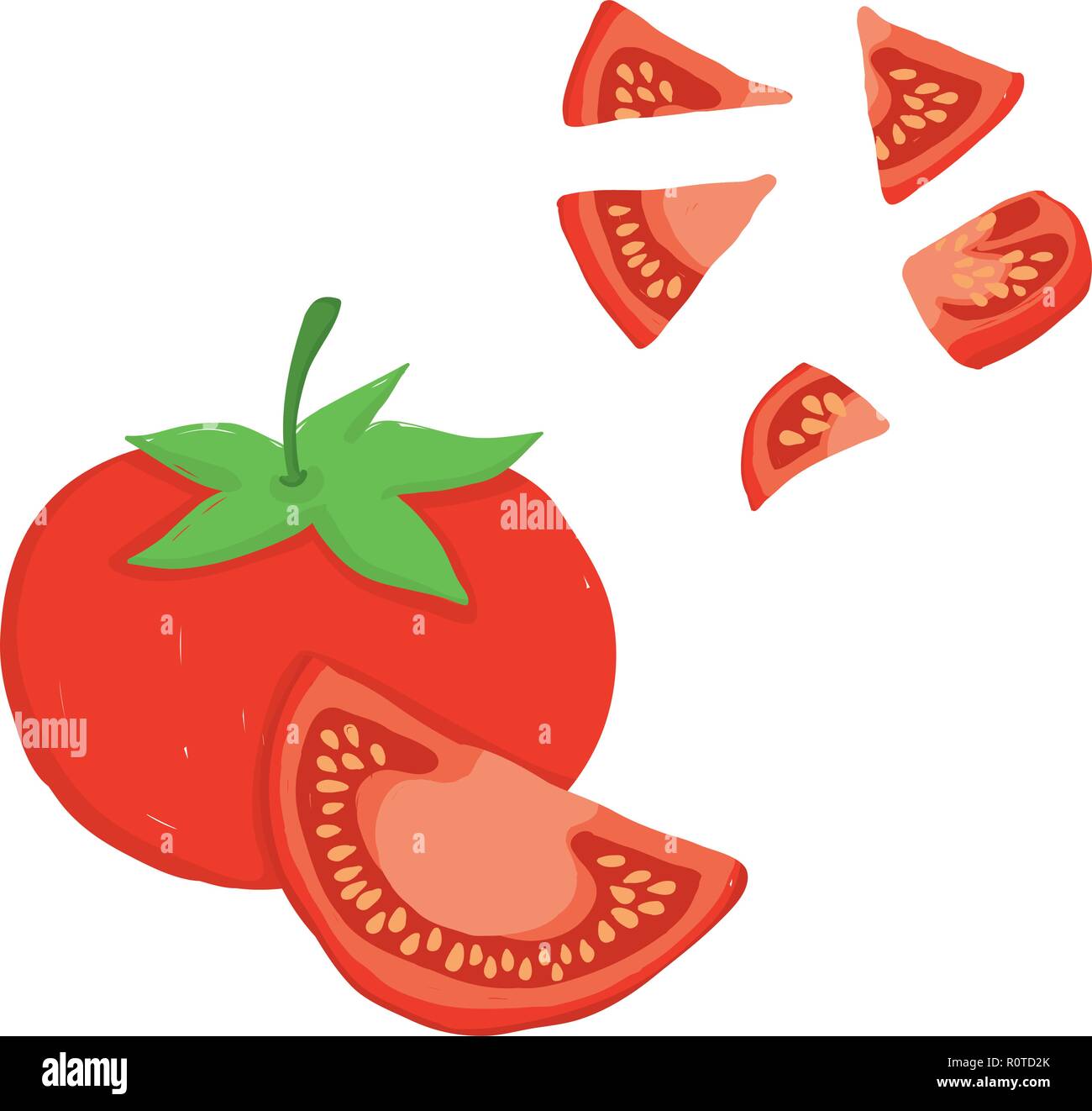 Vector set picturale de tomates, des matières et des tranches. Modulable, modifiable illustration isolé sur un fond blanc. L'utiliser pour des recettes, des menus de restaurant Illustration de Vecteur