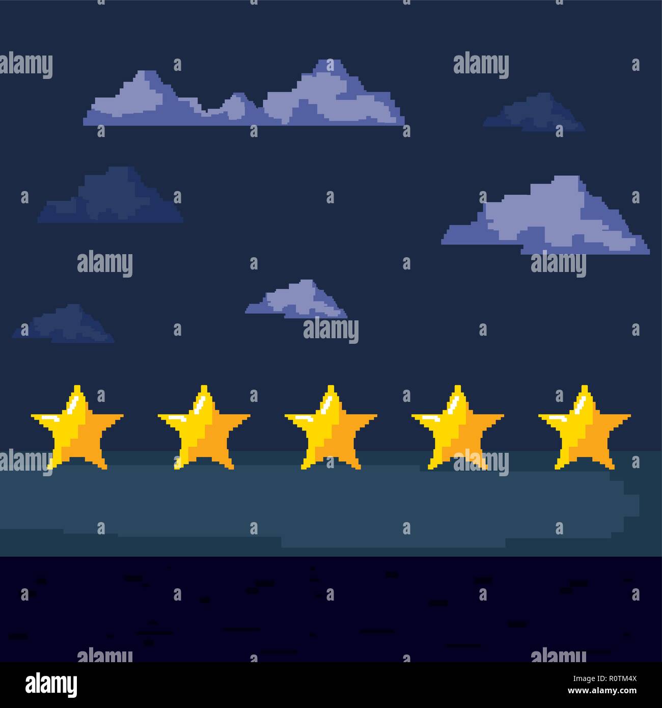 Niveau De Jeu Vidéo Pixel étoiles Nuages Vector Illustration