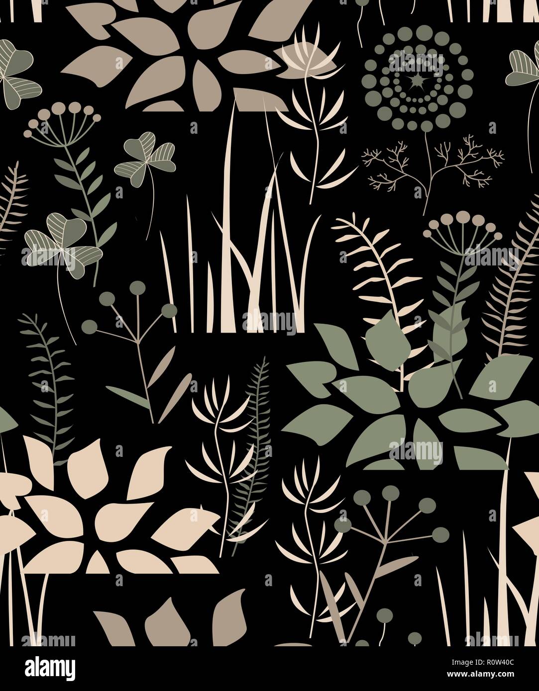 Transparente avec motif floral doodle plantes, fleurs, buissons, et de l'herbe. Vector illustration. Illustration de Vecteur
