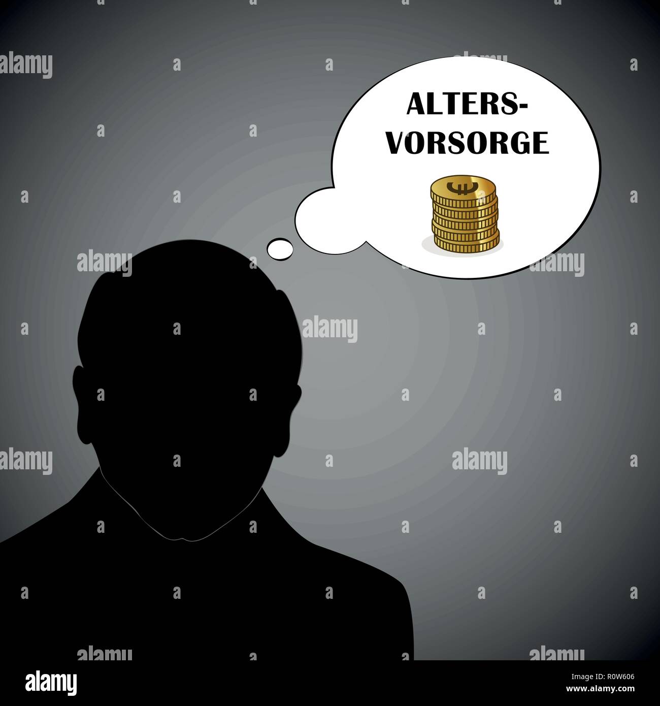Man pense à propos de pension et de l'argent silhouette vector illustration EPS10 Illustration de Vecteur