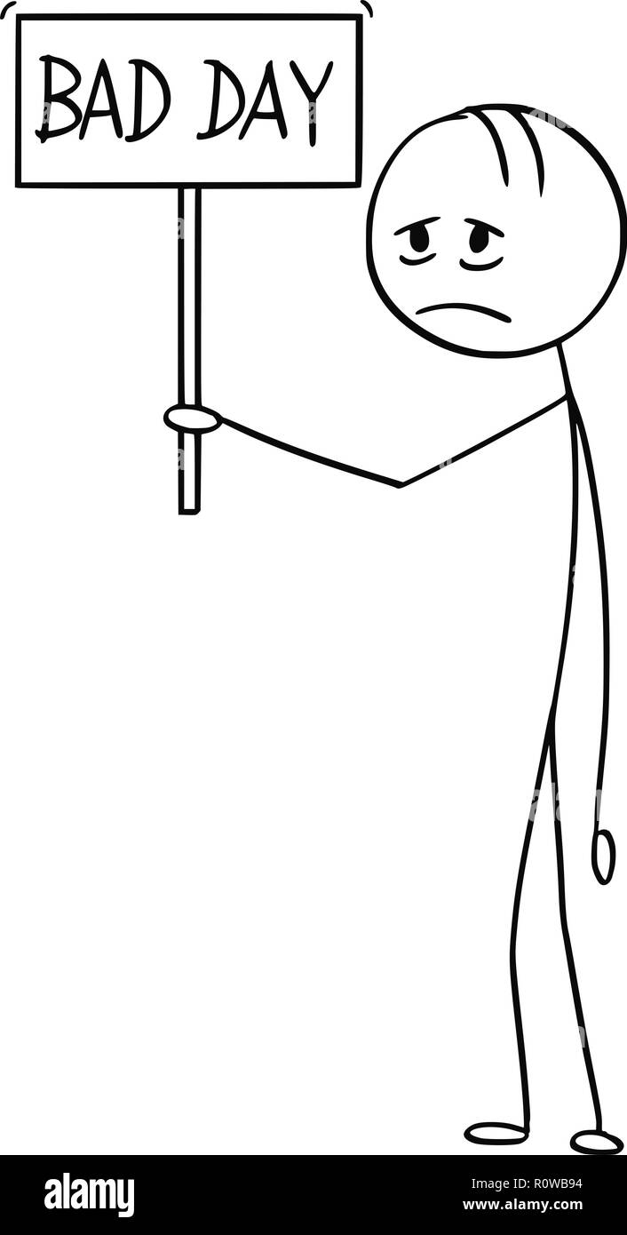 Caricature de l'homme déprimé Holding Bad Day Sign Illustration de Vecteur