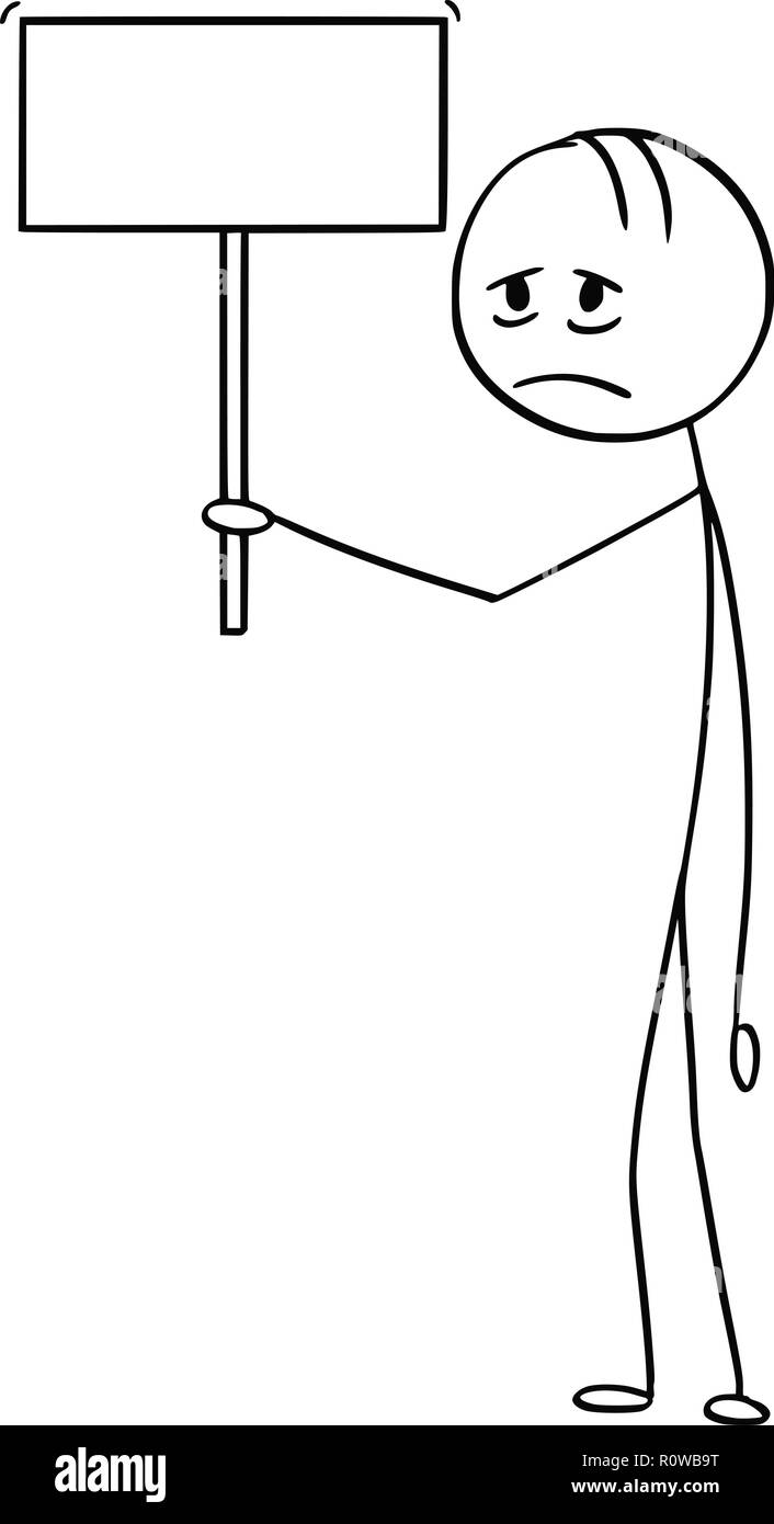Caricature de déprimé ou fatigué Man Holding Empty Sign Illustration de Vecteur