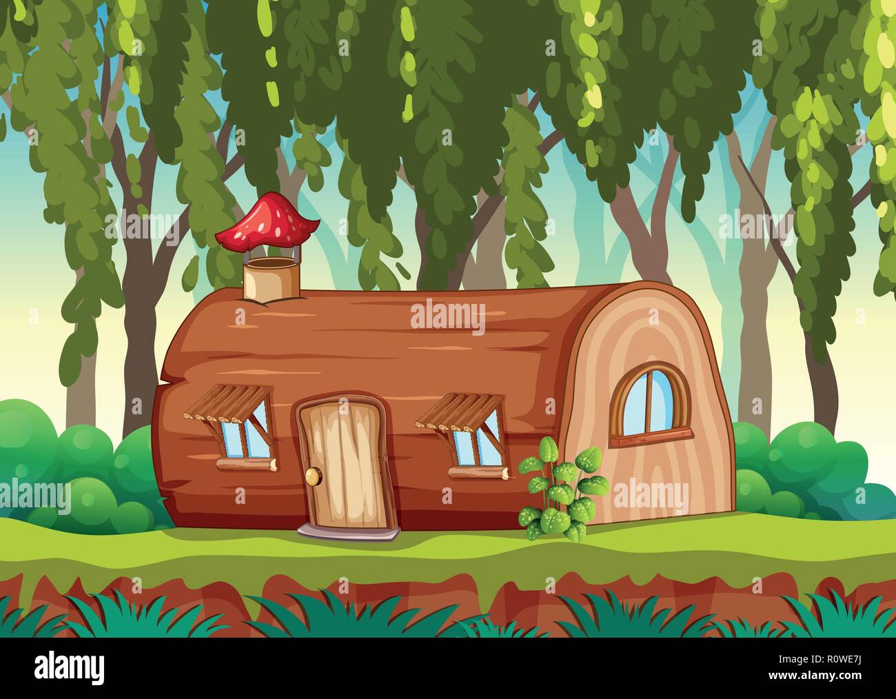 Maison en bois dans la nature enchantée illustration Illustration de Vecteur