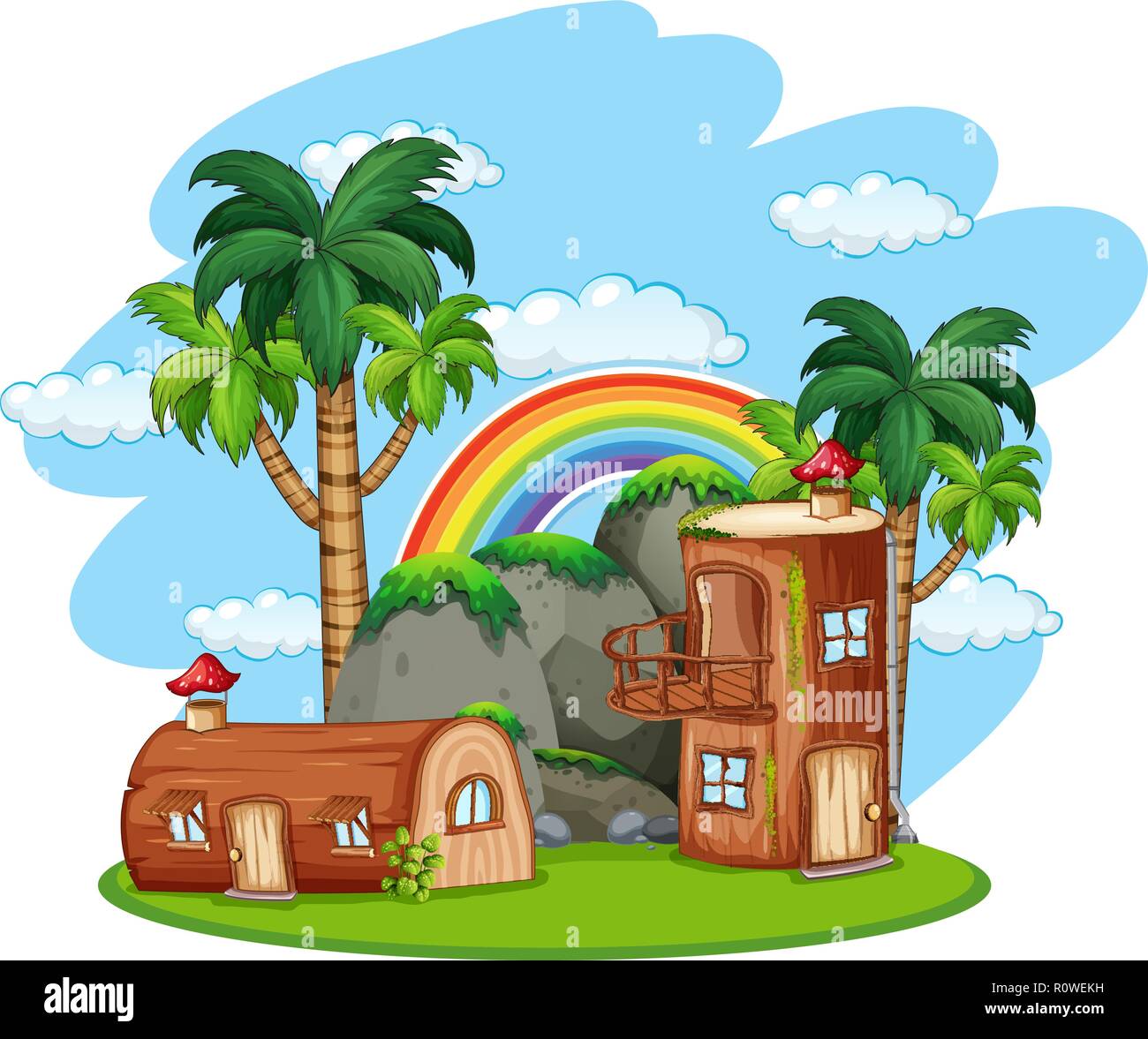 Maison en bois champignons enchantée illustration Illustration de Vecteur