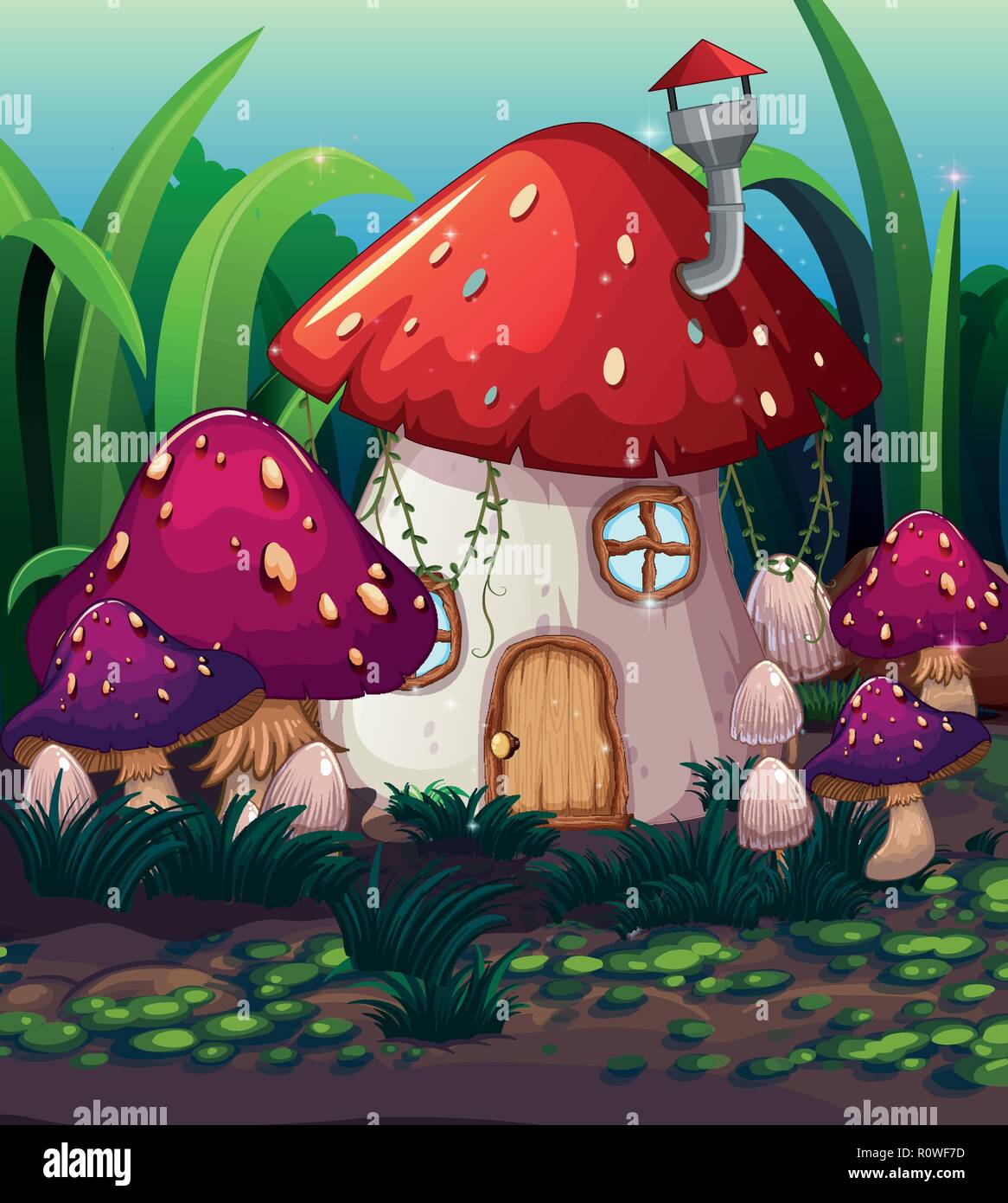 Enchanted magic mushroom house illustration Illustration de Vecteur