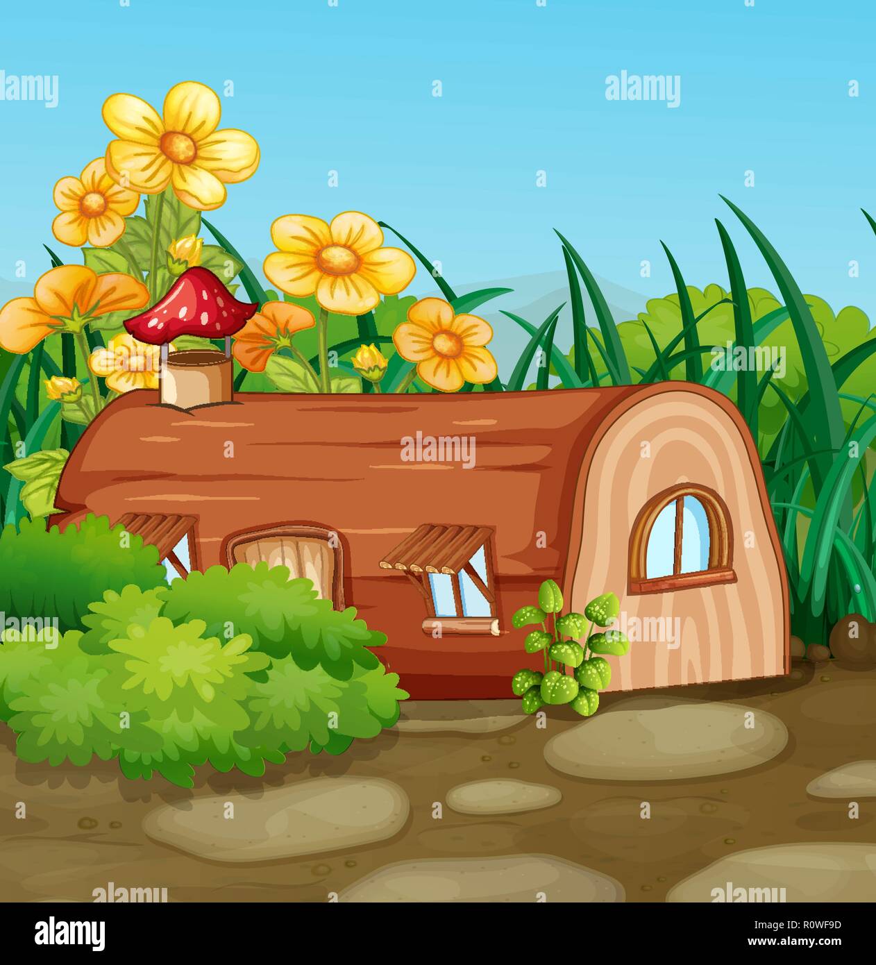 Maison en bois dans la nature enchantée illustration Illustration de Vecteur