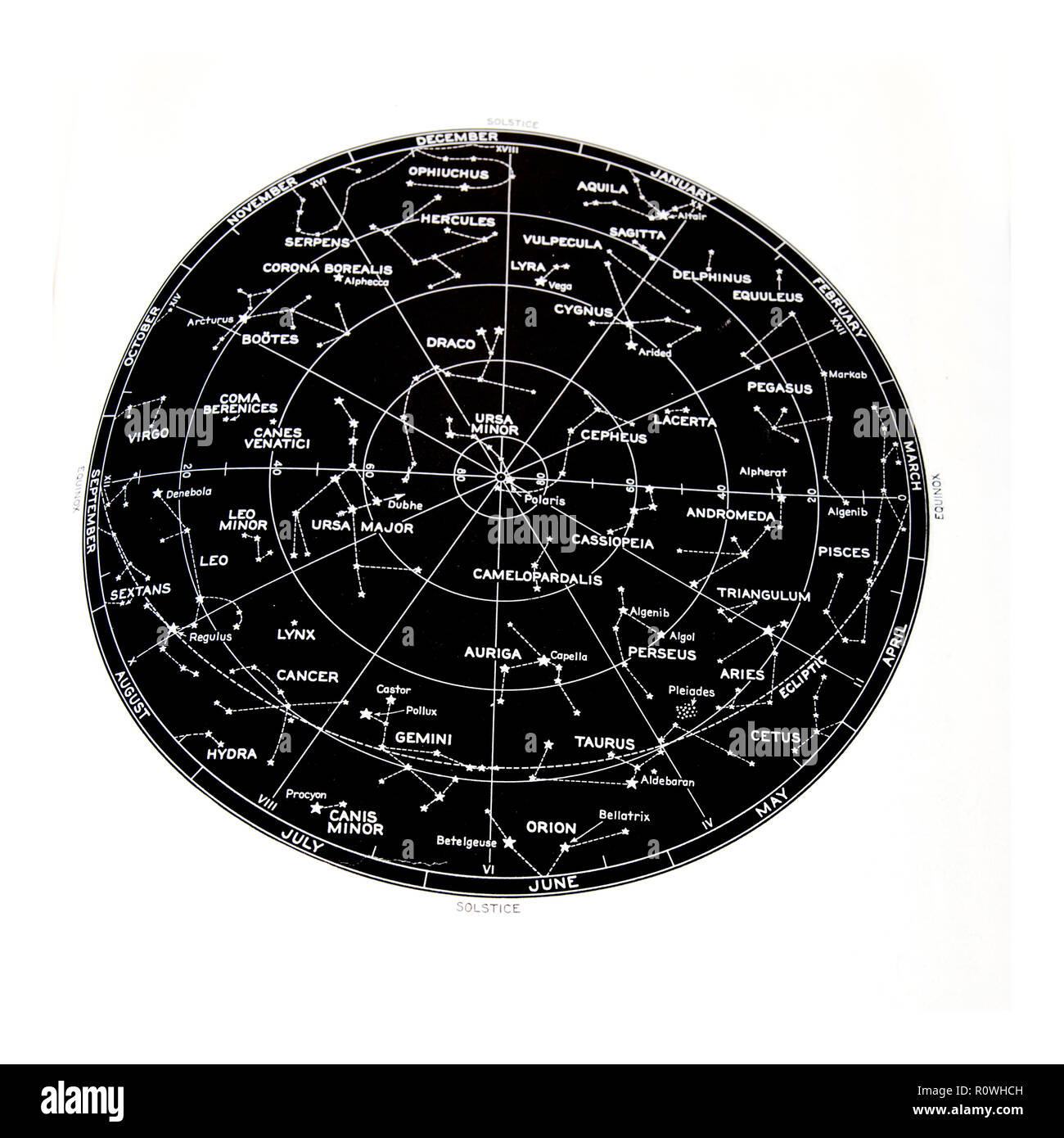 Les étoiles de l'hémisphère nord et de constellation carte du ciel Banque D'Images