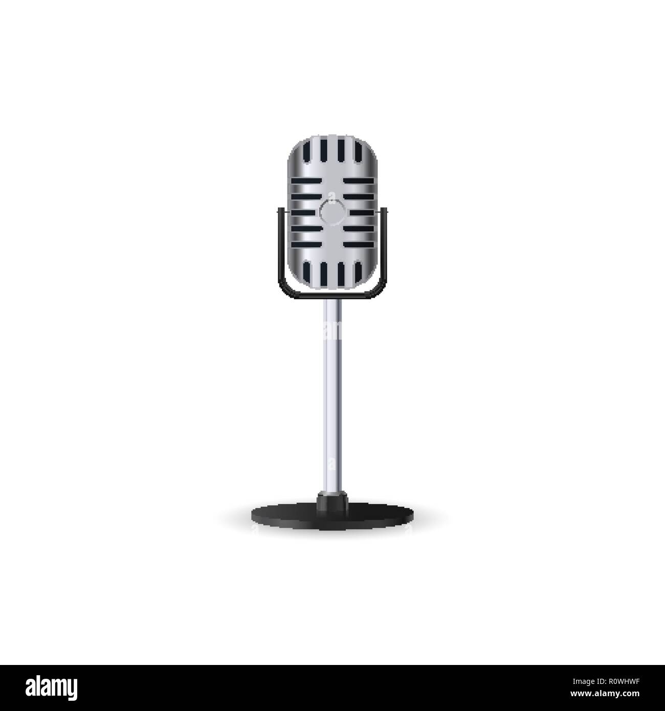 Silver Vintage microphone de studio stéréo isolé sur fond blanc. Retro metal micro sur une position Illustration de Vecteur