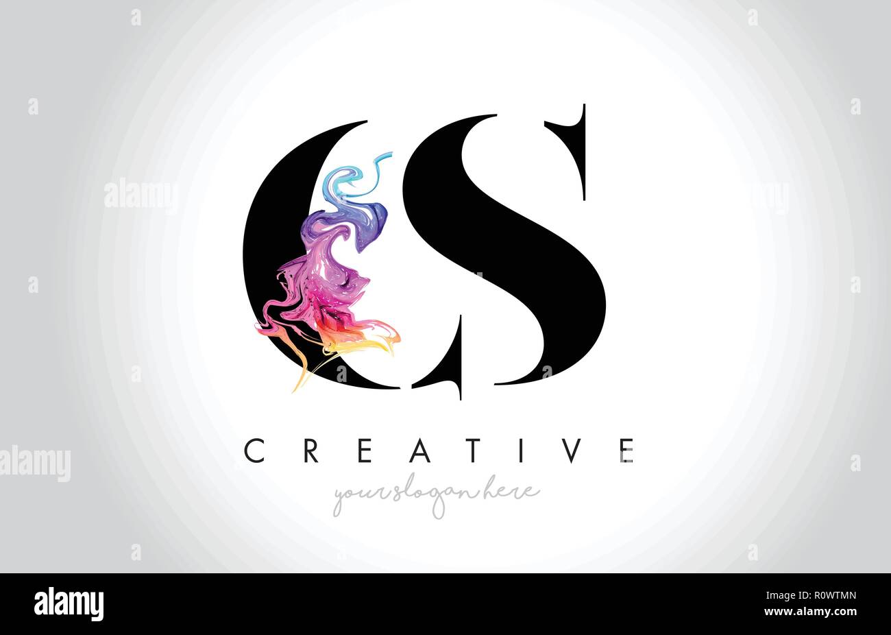 Lettre créative dynamique CS Logo design aux couleurs d'encre fumée illustration vectorielle qui coule. Illustration de Vecteur