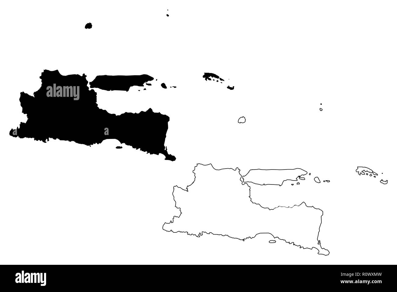 L'Est de Java (subdivisions de l'Indonésie, les provinces de l'Indonésie) map vector illustration croquis Jawa Timur, scribble map Illustration de Vecteur