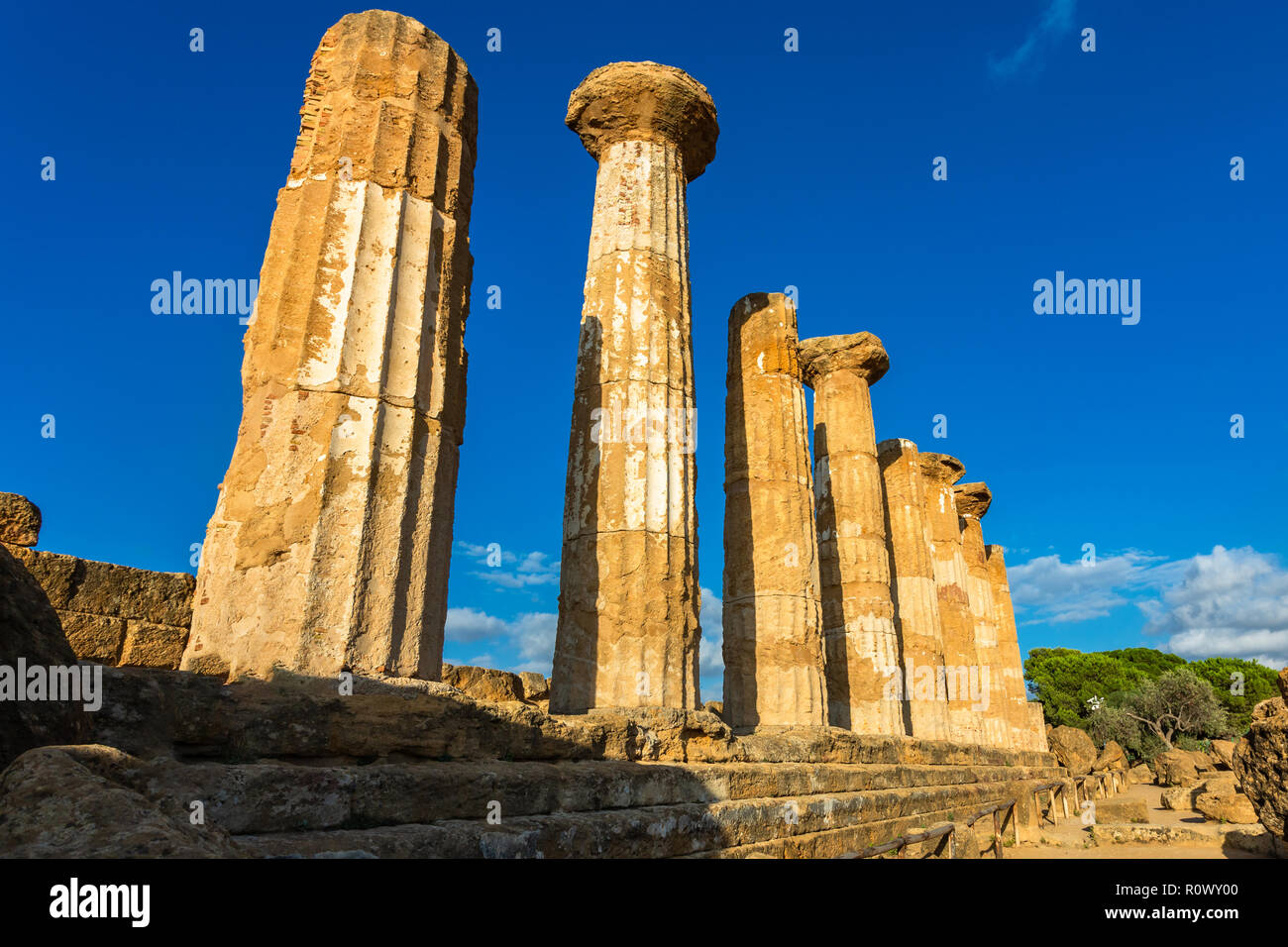 Demeure d'Héraclès temple - Valle dei Templi situé à Agrigente, Sicile. Unesco World Heritage Site. Banque D'Images
