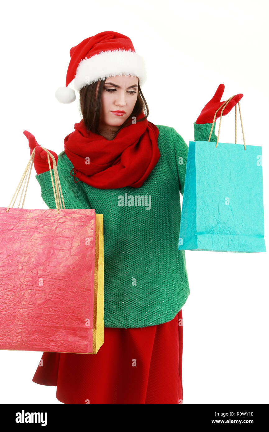 Joyeux Noël shopping belle femme avec des sacs Banque D'Images