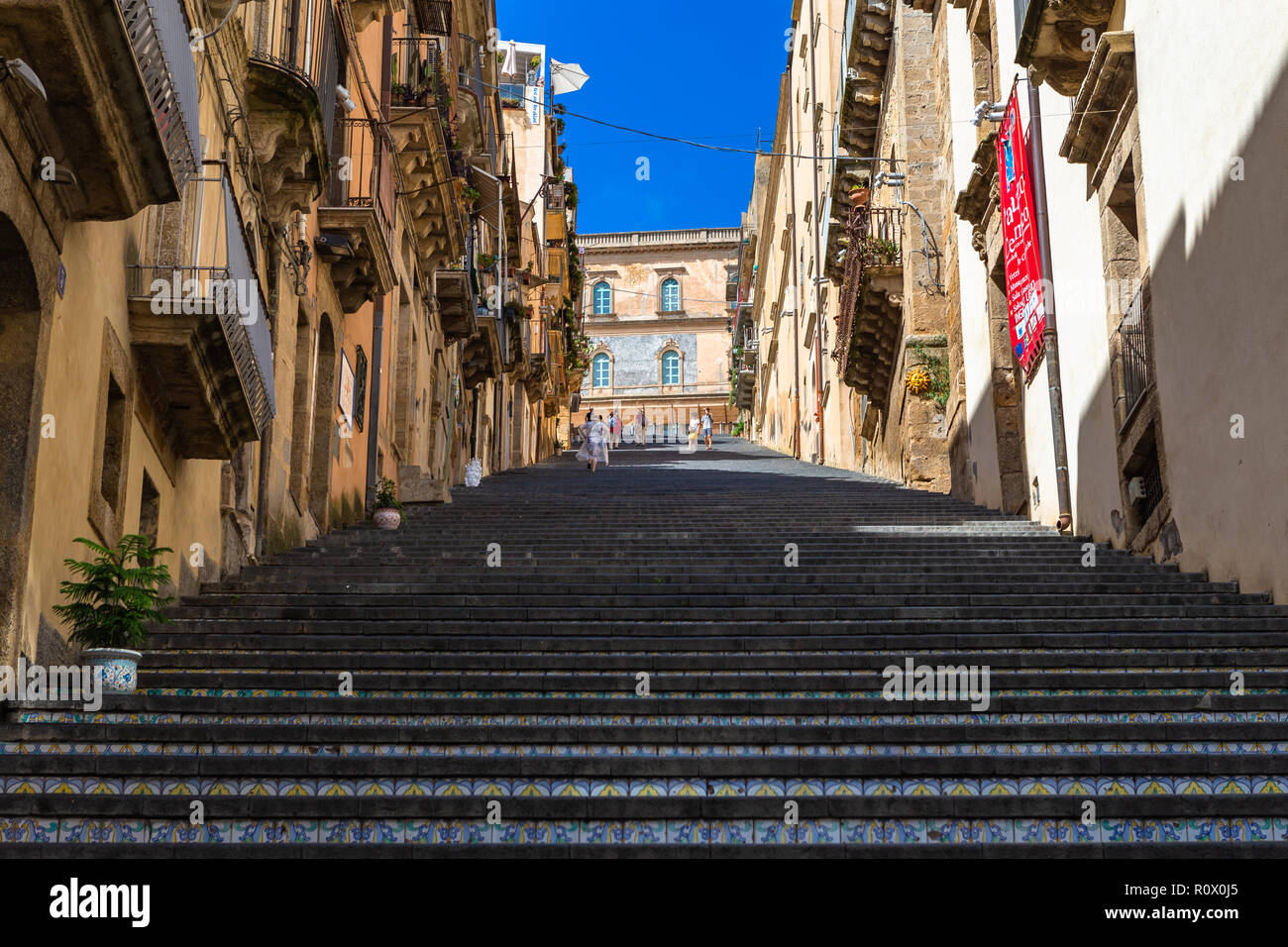 Caltagirone, Italie - le 22 septembre 2018 : escalier de Santa Maria del Monte. Caltagirone, en Sicile, Italie. Banque D'Images