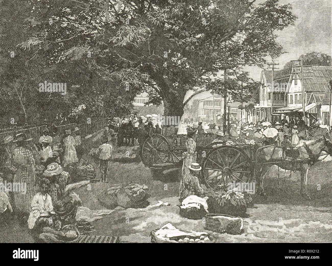 Scène de rue, Kingston, Jamaïque, dans le 19e siècle Banque D'Images
