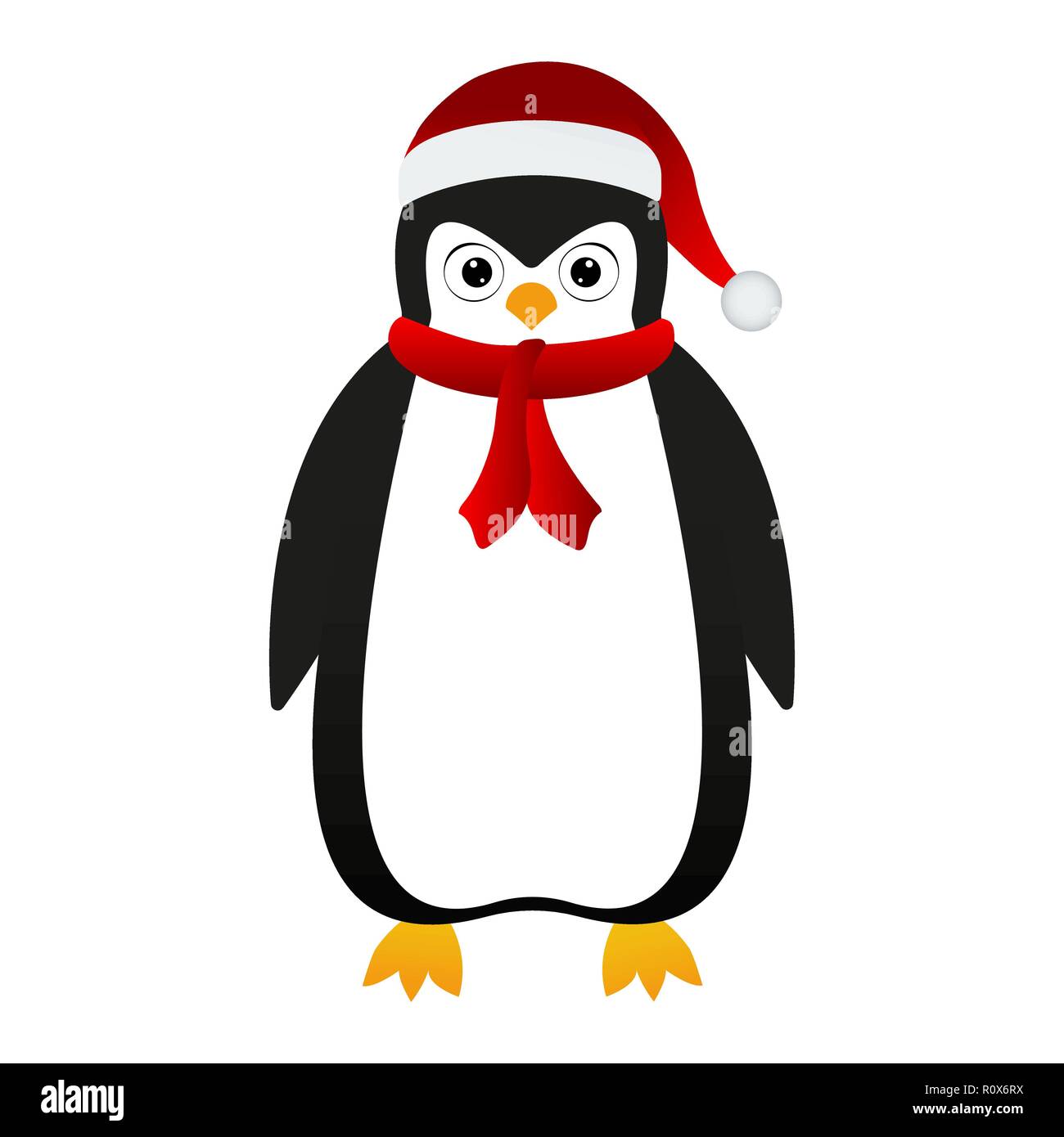 Penguin santa dans un chapeau et foulard Illustration de Vecteur