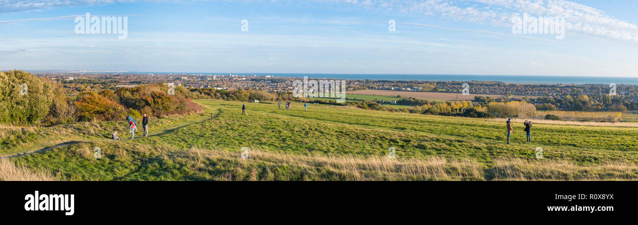 Vue panoramique sur les collines des South Downs en vue de l'Ouest et de l'East Sussex en automne en Angleterre, Royaume-Uni. Banque D'Images
