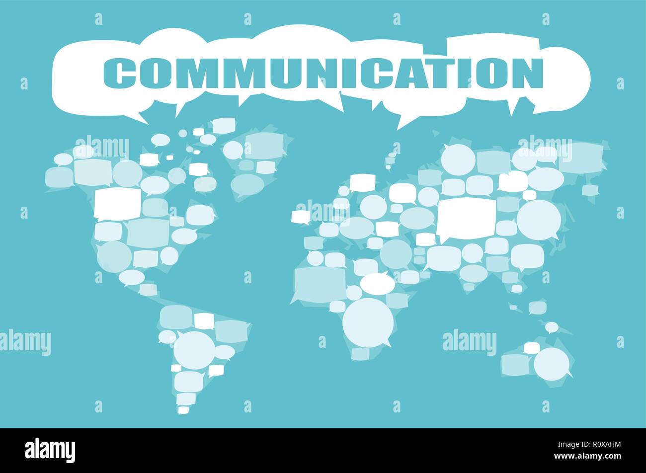 Carte du monde faite de bulles de texte. Notion de vecteur de communication Illustration de Vecteur