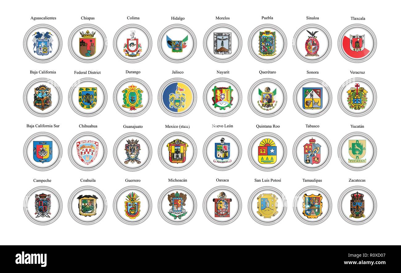 Ensemble d'icônes vectorielles. États du Mexique drapeaux. 3D illustration. Illustration de Vecteur