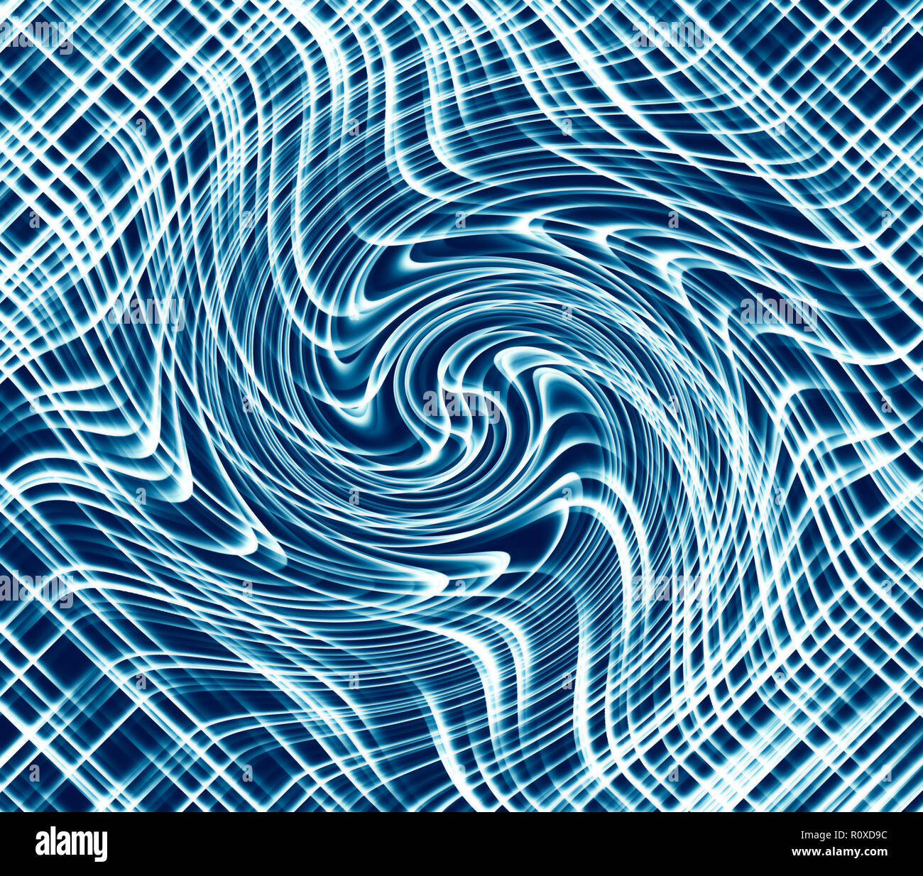 Lumineux bleu fond ondulé, résumé des lignes courbes toile numérique. Banque D'Images