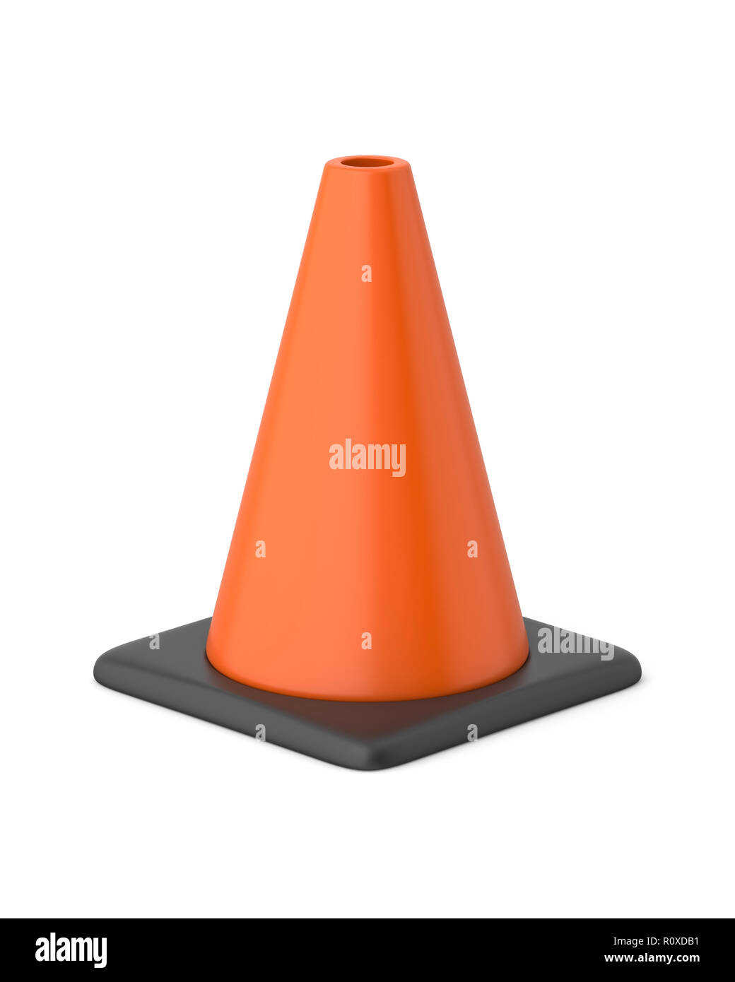 Rendu 3D traffic cone orange et noir sur un fond blanc. Banque D'Images