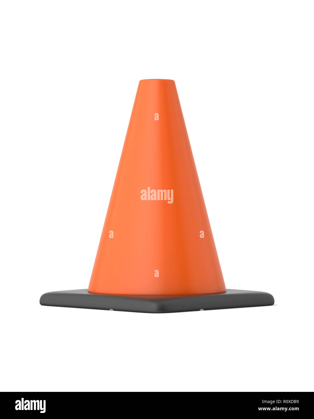 Rendu 3D traffic cone orange et noir sur un fond blanc. Banque D'Images