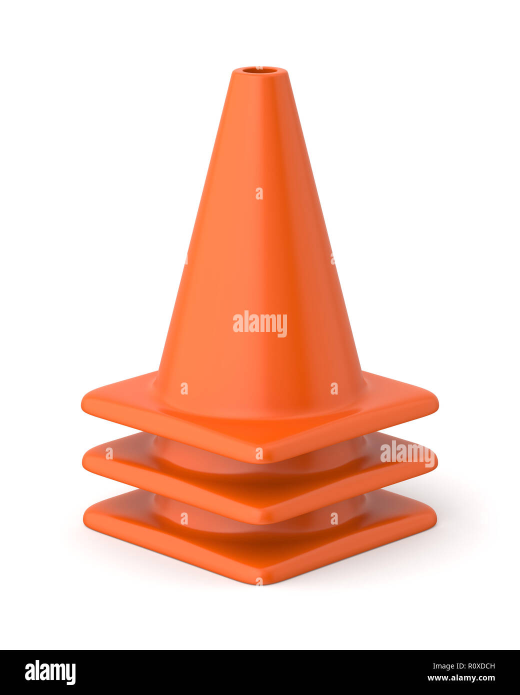 Rendu 3D pile de cônes de signalisation orange sur un fond blanc. Banque D'Images