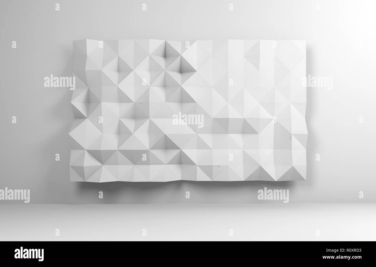 Résumé de l'intérieur blanc avec poly bas panneau de mosaïque sur le mur, illustration 3D render Banque D'Images