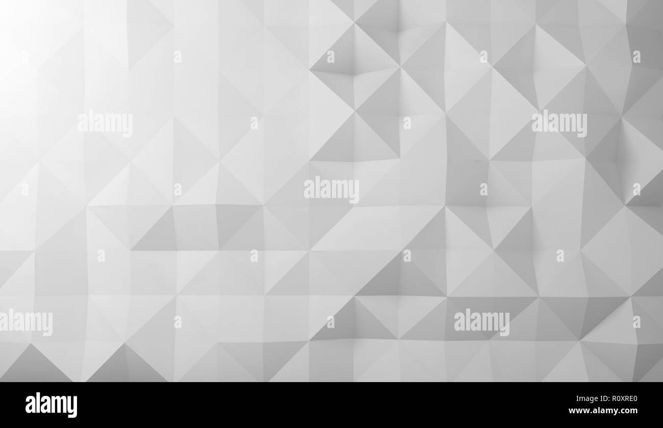 Résumé motif polygonal numérique, texture de fond mur mosaïque blanc, illustration 3D render Banque D'Images