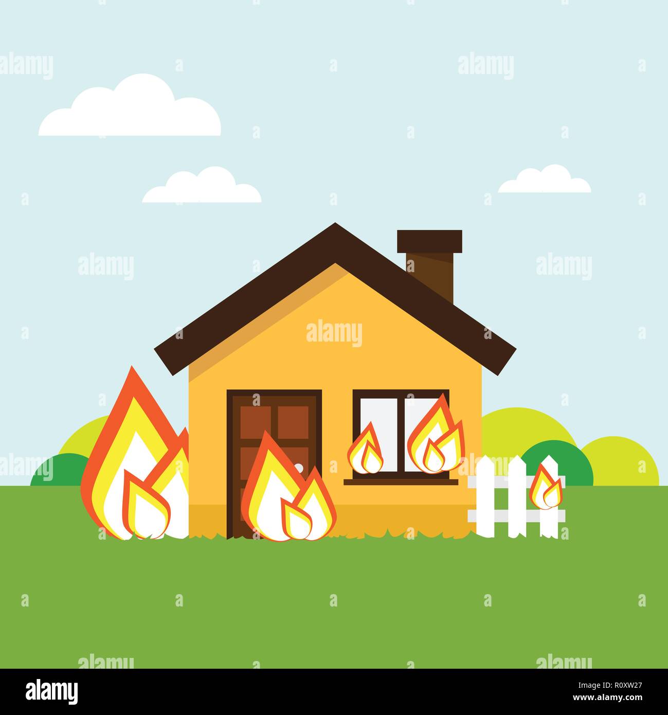 Maison brûle vector illustration. L'assurance des biens contre l'incendie. Illustration de Vecteur