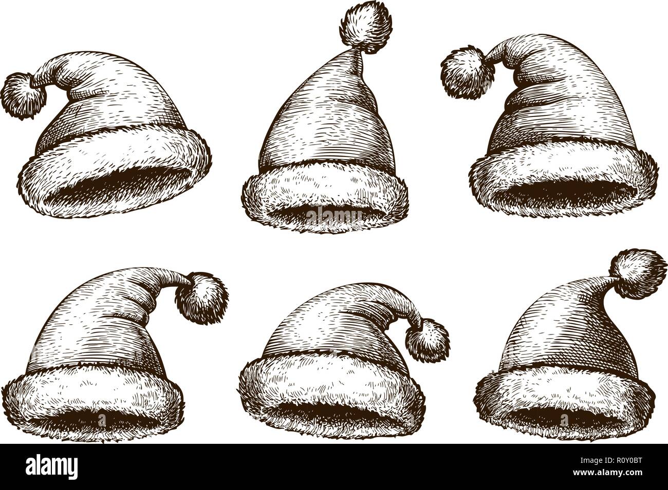 Santa Claus hat, croquis. Vintage vector illustration Illustration de Vecteur