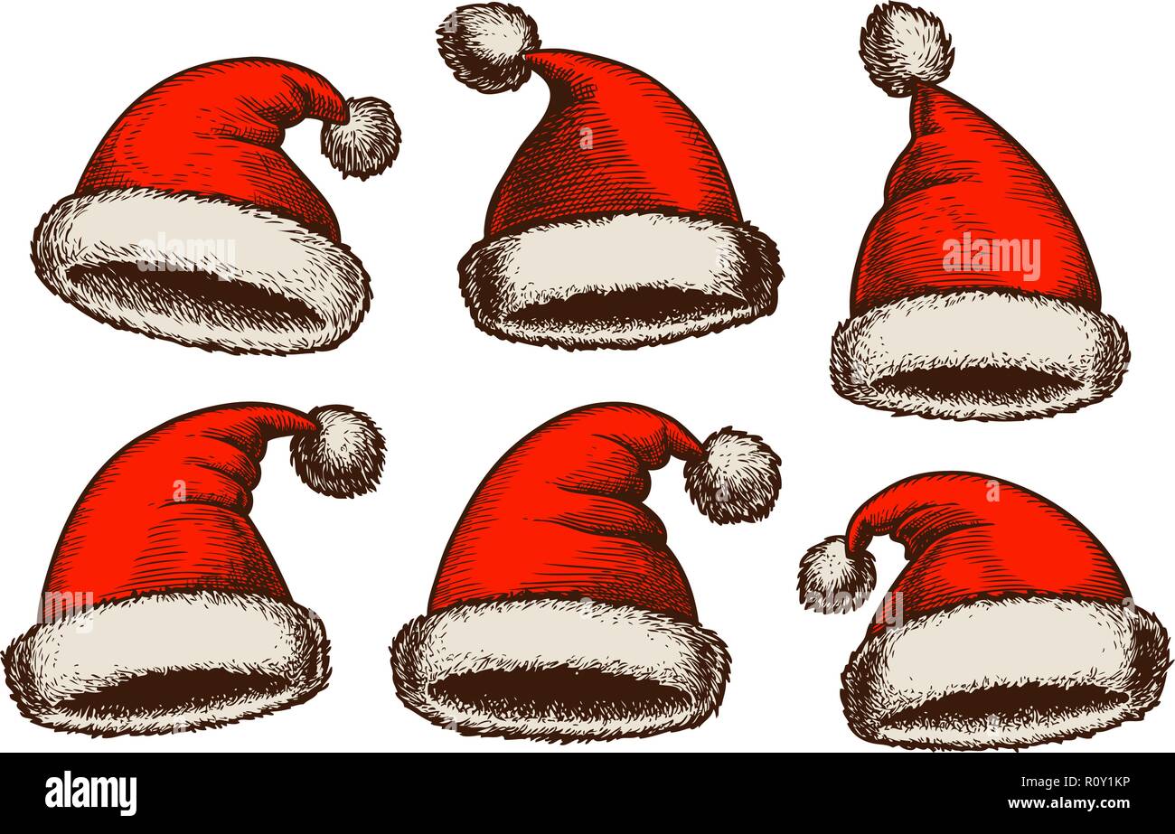 Santa Claus hat, vintage. Croquis de Noël. Vector illustration Illustration de Vecteur