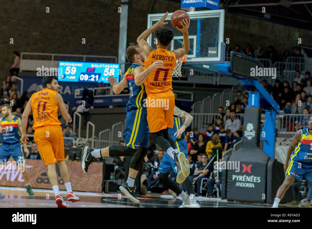 Andorre-la-Vieille, ANDORRE - 7 NOVEMBRE 2018 : EURO CUP J6 match entre l'Andorre Morabanc BC et Galatasaray. Crédit : Martin Silva Cosentino / Alamy Live News Banque D'Images