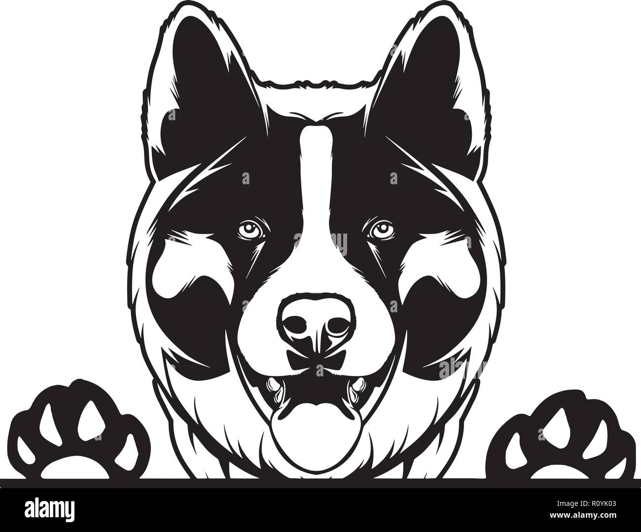 Chef de race chiens Akita Pedigree isolé Animaux Portrait Smiling Happy face chiot Animal Cartoon Illustration Portrait Art Design mignon Illustration de Vecteur