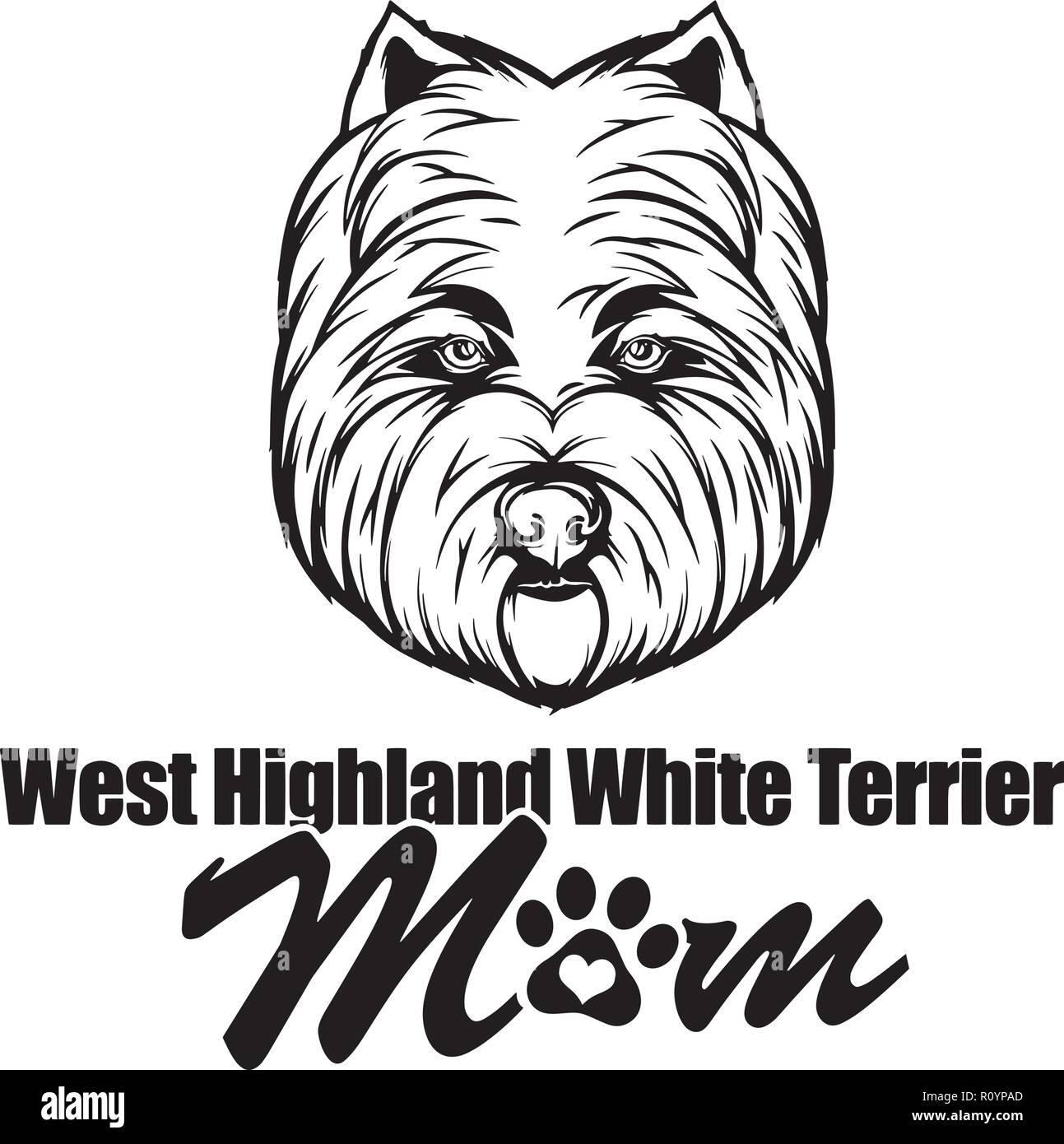 West Highland White Terrier race de chien Pedigree isolés tête Animaux Portrait Smiling Happy face chiot Animal Cartoon Illustration Portrait Art Illustration de Vecteur