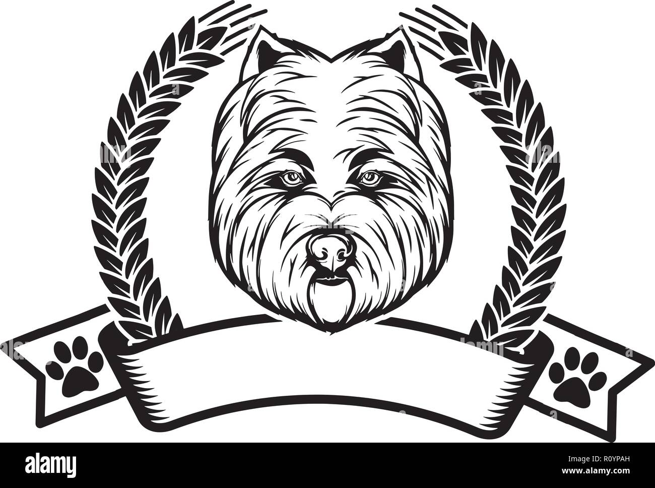 West Highland White Terrier race de chien Pedigree isolés tête Animaux Portrait Smiling Happy face chiot Animal Cartoon Illustration Portrait Art Illustration de Vecteur
