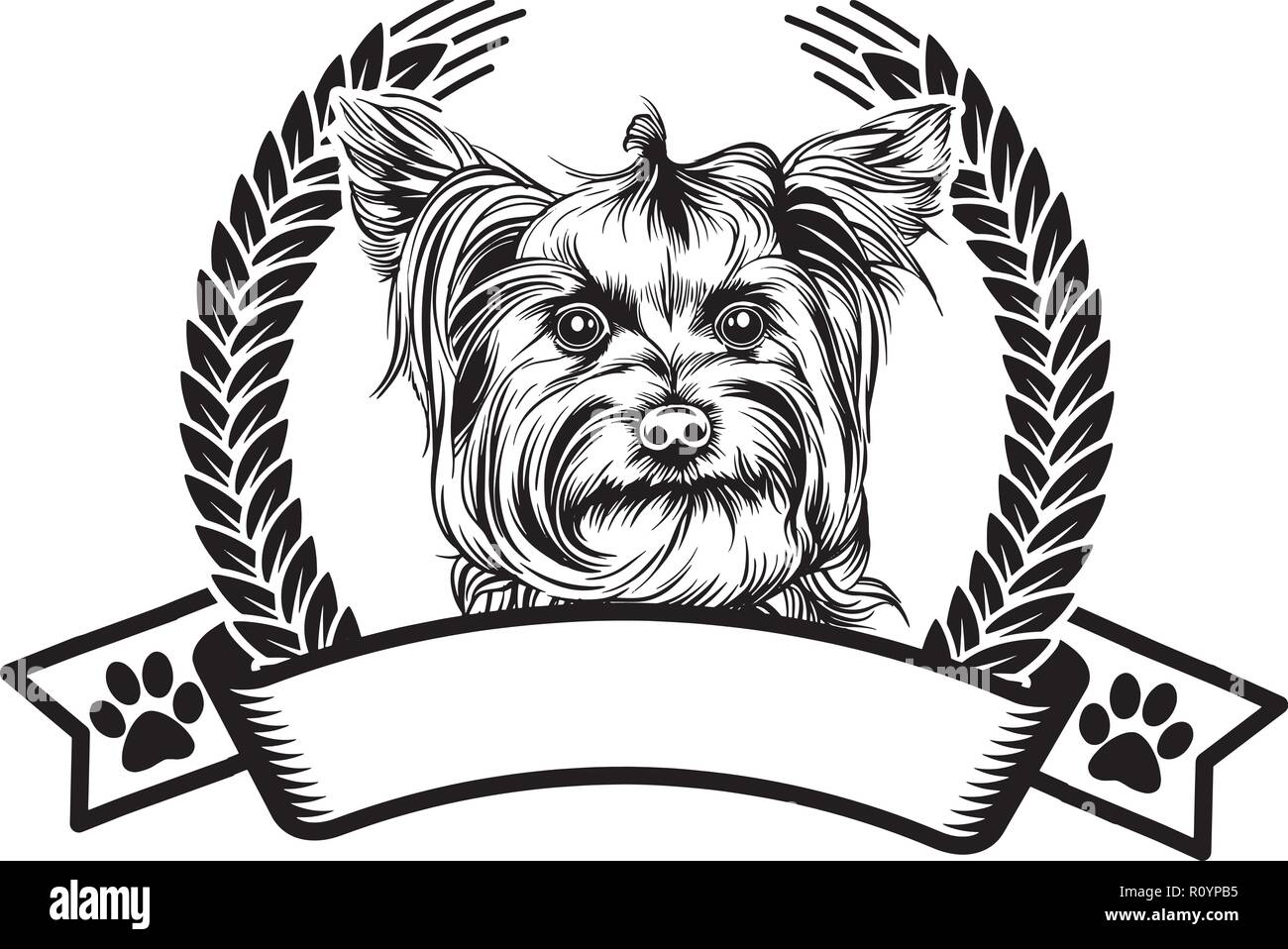 Yorkshire Terrier Race Chien Pedigree isolés tête Animaux Portrait Smiling Happy face chiot Animal Cartoon Illustration Portrait Art Design mignon Illustration de Vecteur