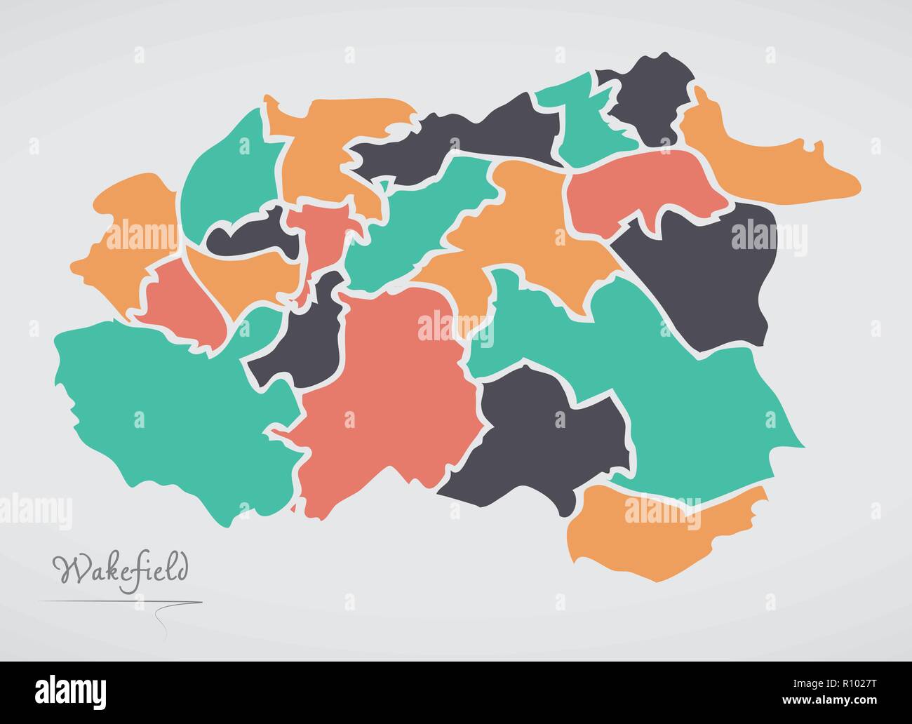 Wakefield Plan avec les paroisses et les formes rondes modernes Illustration de Vecteur