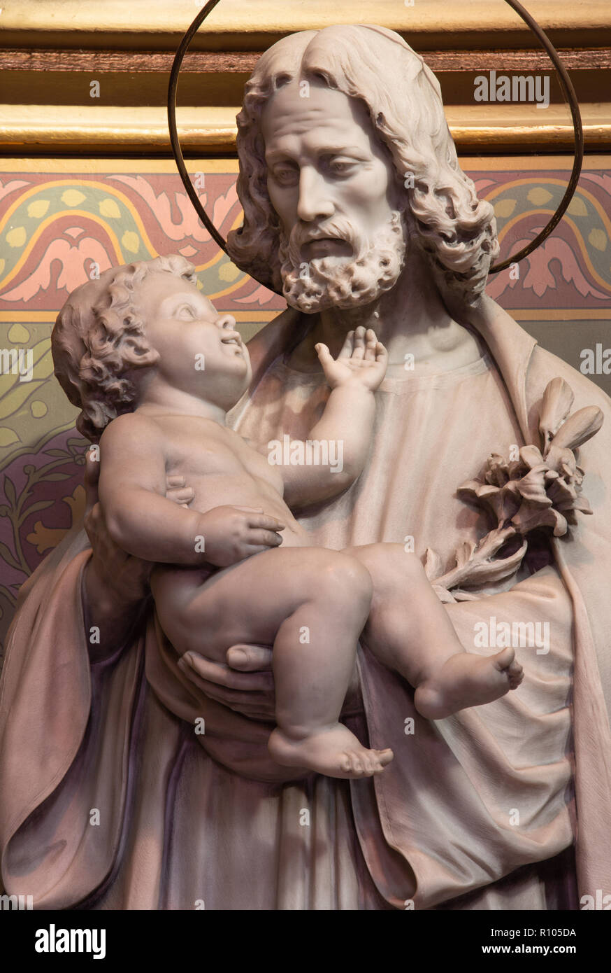 Statue de Saint Joseph endormi avec socle d'étagère, figurine