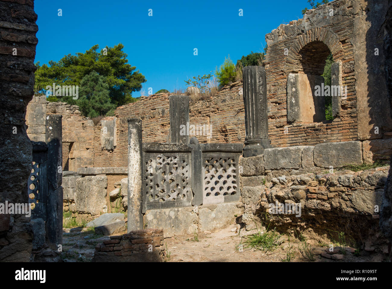 Atelier de Phidias à l'intérieur motifs olympiques à Olympie, Grèce Banque D'Images