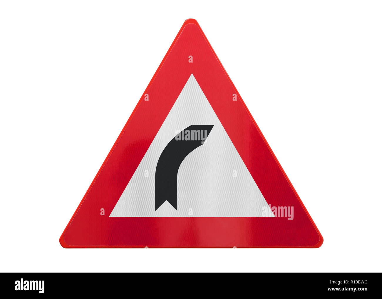 Signe de la circulation droit courbe - isolé sur blanc - Banque D'Images