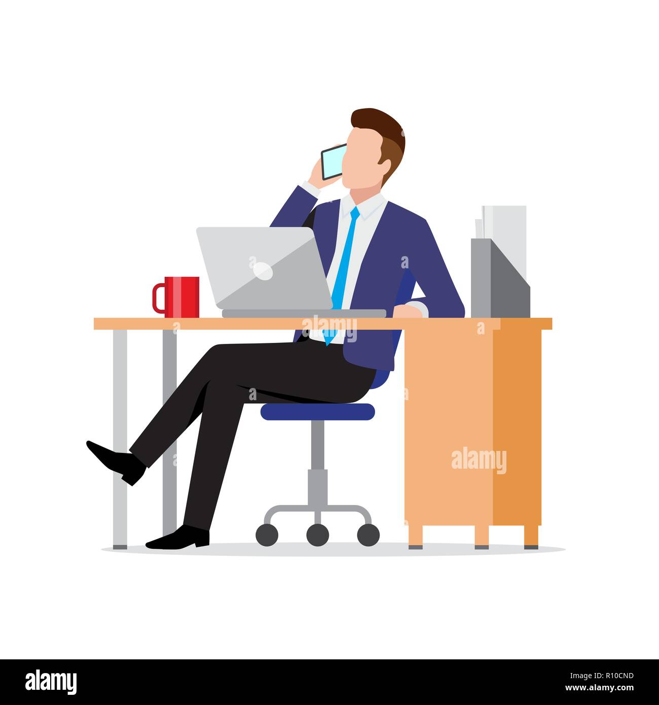 Homme d'affaires occupé à l'aide de téléphone portable et laptop in office Illustration de Vecteur