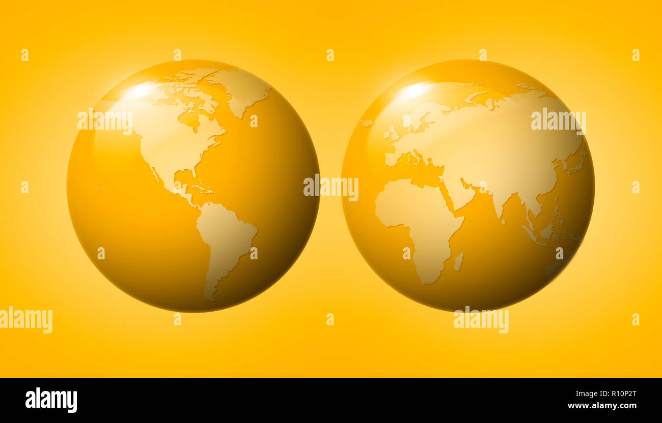 Deux globes jaunes sur fond jaune Banque D'Images