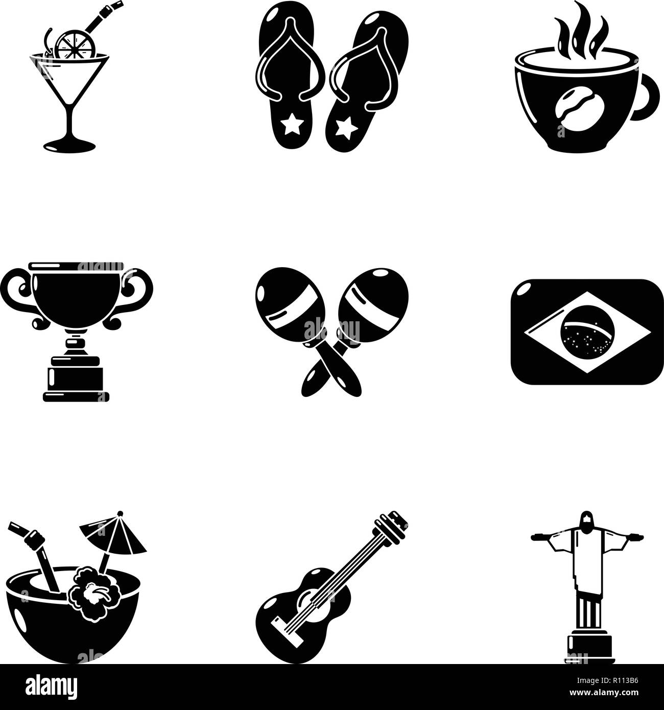 Loisirs au Brésil, le style simple icons set Illustration de Vecteur