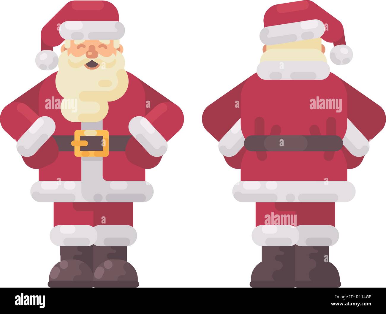 Heureux Père Noël debout les mains sur la taille, des vues avant et arrière. Caractère Noël télévision illustration Illustration de Vecteur
