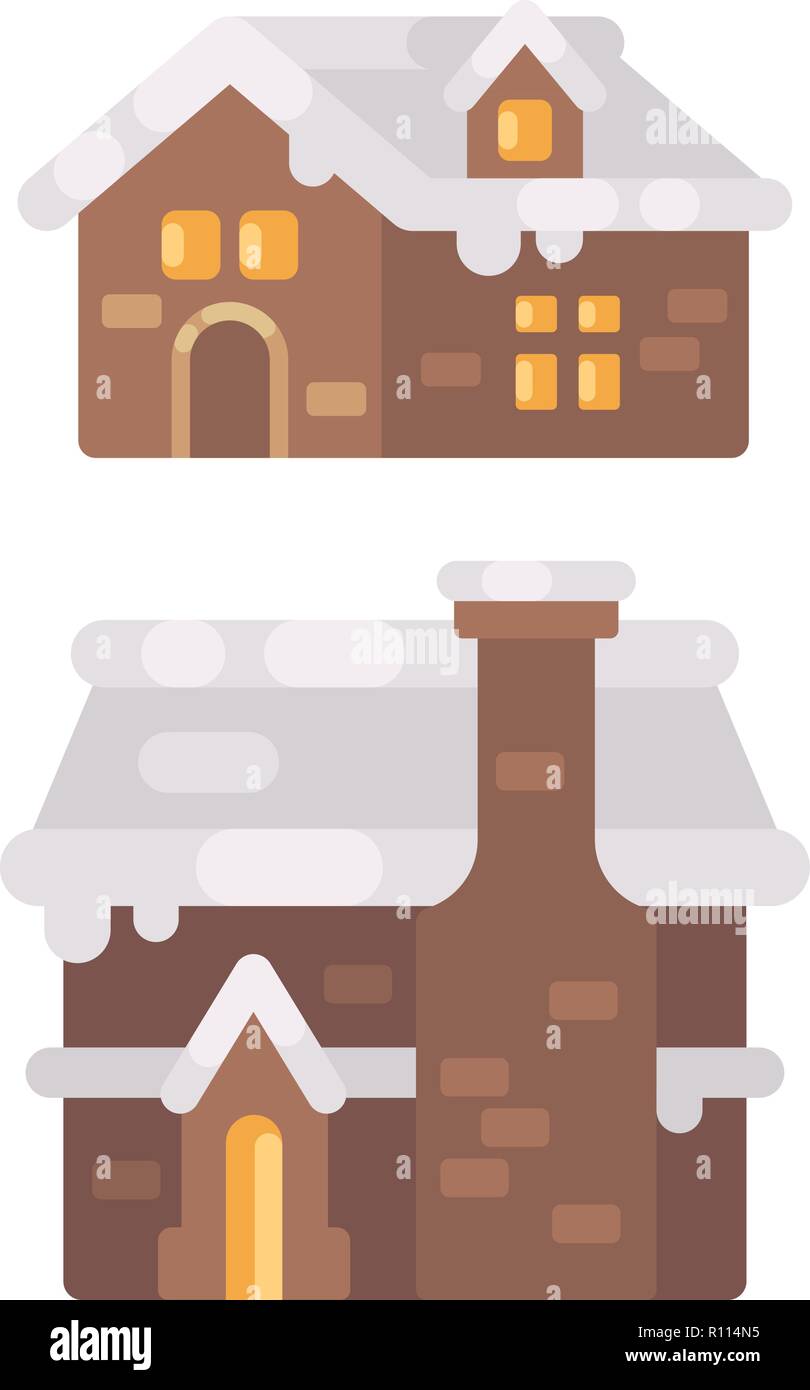 Deux hiver maison couverte de neige. Maisons en pain d'épice de Noël télévision illustration Illustration de Vecteur