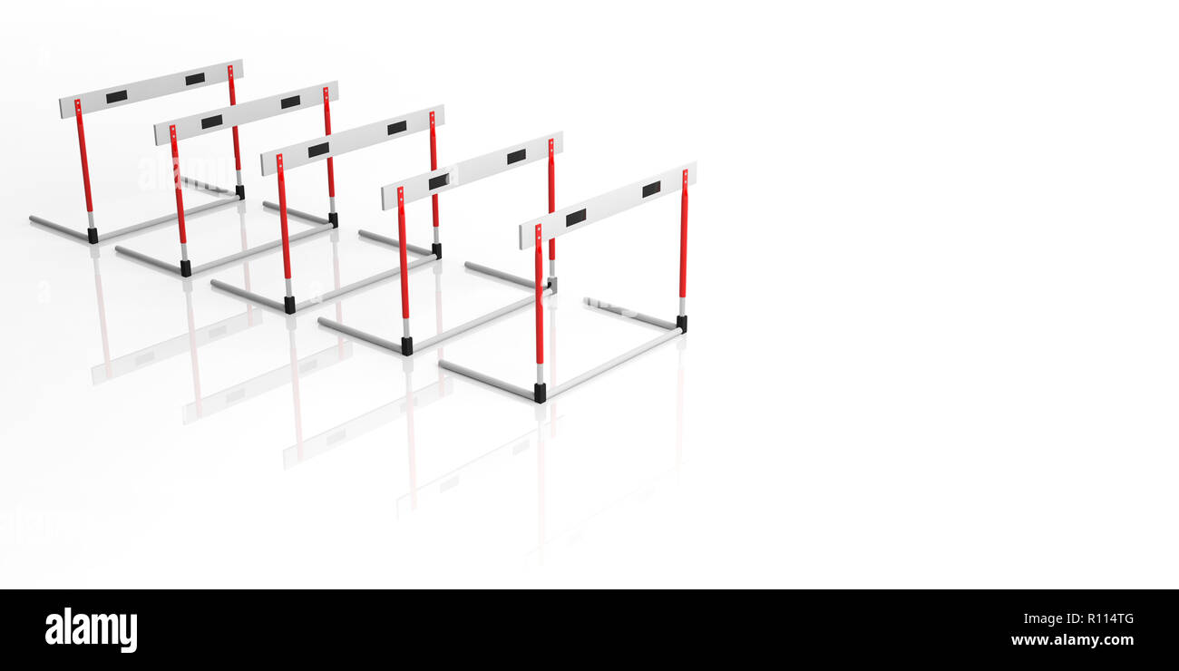 Les obstacles commerciaux concept. Obstacles à une ligne isolée, contre fond blanc, copie, espace 3d illustration. Banque D'Images