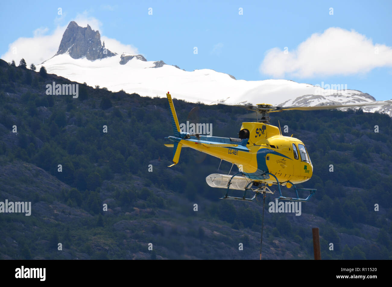 Par hélicoptère, Puerto Bertrand, d'Aysen, Chili Banque D'Images