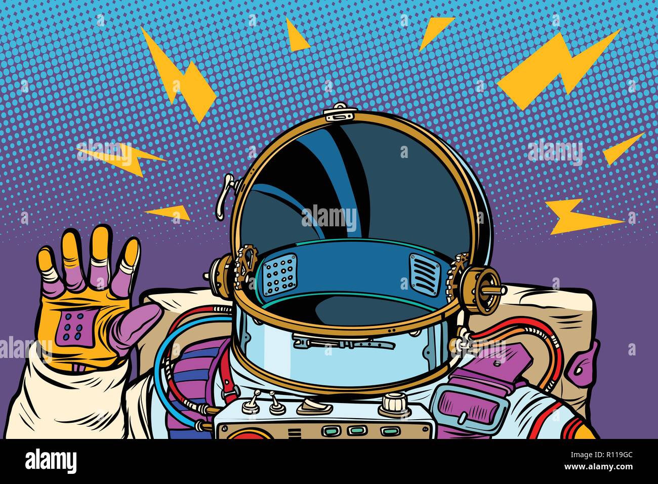 Spacesuit astronaute, geste Bonjour Illustration de Vecteur