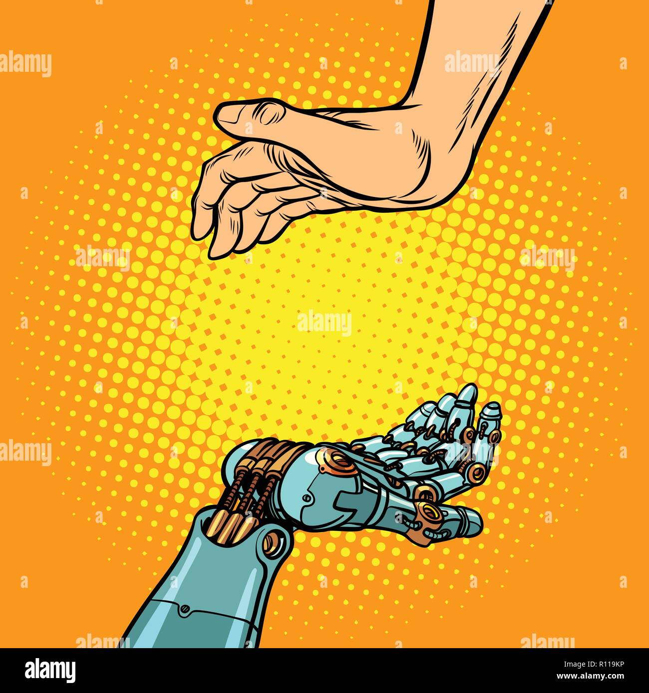 Les mains du robot et geste présentation. Illustration de Vecteur