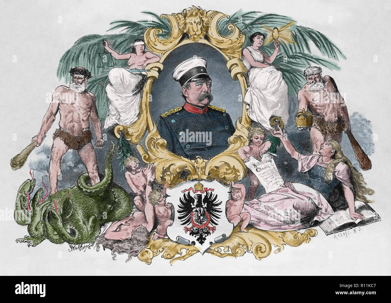 Otto von Bismarck (1815-1898). Homme d'État prussien. 1er Chancelier de l'Empire allemand. Gravure, 1882. La couleur. Banque D'Images